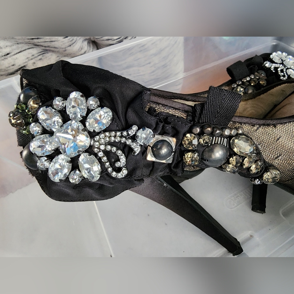Black jeweled heels